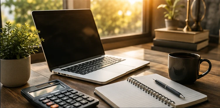 A calculator, laptop and notebook ready for practical financial planning
